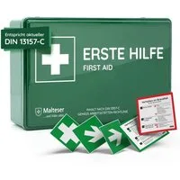 FLEXEO Erste-Hilfe-Koffer DIN 13157, (1 St), Betriebsverbandkasten inkl. Wandhalterung, grün