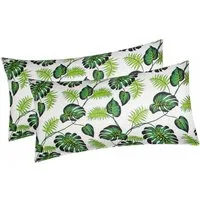 Heubergshop Kissenbezug, (2 Stück), 2er Set 40x80cm Tropische Blätter Grün/Weiß Baumwolle (031/1-40x80)