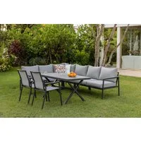 Gardissimo Gartenlounge-Set Jolie Nonwood Dining Gartenmöbel Dining Ecklounge Set, (Spar-Set, 4-tlg., Alu-Ecklounge, Esstisch, 2 Sessel, inkl. Auflagen), wetterfest / Bezüge waschbar / Aluminium / spiegelverkehrt aufbaubar