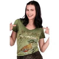 Hangowear Trachtenshirt Trachtenshirt Damen - SCHNAPSDROSSEL - olivgrün
