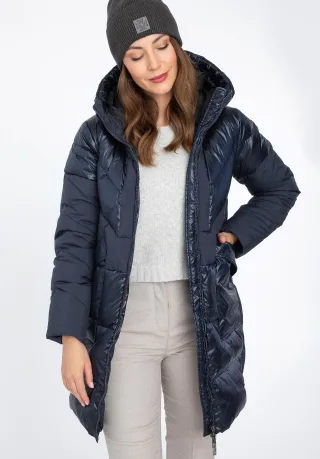 Wittchen Damen-Daunenmantel aus Materialmix mit Kapuze, Marineblau