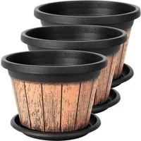 Belle Vous Pflanzkübel BELLE VOUS 3er Pflanzkübel 22 cm, Weinfass-Design, Holz-Look