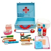 TikTakToo Spielzeug-Arztkoffer Doktorkoffer, Puppenzubehör, aus Holz mit didaktischem Spielzeug, (Spiel-set mit viel Zubehör), incl Zahnmodell, Klemmbrett, Salbentube uvm.