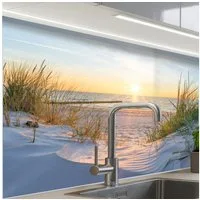 KitchenYeah Küchenrückwand selbstklebend Strand - Sonne - Düne - Gras - Sand - Horizont, (1-tlg), Spritzschutz, Küche, Rückwand, Küchenwand, Küchenfront, 80x60 cm