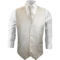 Paul Malone Anzugweste Herren Hochzeitsweste mit Plastron Set 2tlg floral - Bräutigam (Set, 2-tlg., mit Weste und Plastron) ivory V41, Gr. 44/46 (XXS)