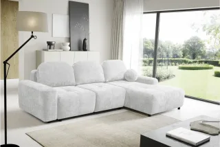 Ecksofa Schlafsofa Sofa ARGOS in Stoff Vibe Hellgrau Ottomane Rechts