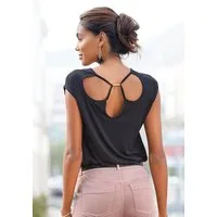 LASCANA Rundhalsshirt mit Cut-outs am Rücken, Kurzarmshirt, T-Shirt aus weicher Viskose
