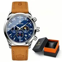 Toomoke Quarzuhr Quarzuhr, Herren Multifunktionsuhr Chronograph Armbanduhr, Lederband, Leuchtziffern, 30m Wasserdicht – Business Uhr