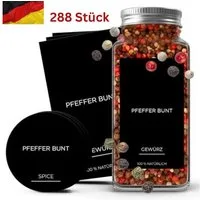 Montegoni Etiketten 288 Stück Gewürzetiketten selbstklebend, Gewürzaufkleber, Wasserfest Vorratsetiketten (Schwarz) Gewürzgläser Etiketten