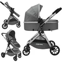 Rich Baby Kombi-Kinderwagen 2 in1 Kombi-Reisekinderwagen & Buggy (0-36 Monate, bis 22 kg), (Kompakt Zusammenklappbar, UV 50+, 5-Punkt-Gurte), Vollflächige Liegeposition, Babywanne, Großer Einkaufskorb Komplettset
