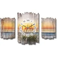 Kreative Feder Wanduhr 3-teilige DESIGNER-Wanduhr „Sonnenuntergang“ im Shabby-Chic-Stil (ohne Ticken, Funk- oder Quarzuhrwerk, elegant, außergewöhnlich, modern)