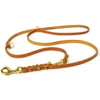CopcoPet Hundeleine Fettlederleine Hundeleine geflochten dreifach verstellbar Messing, Leder