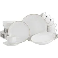 CreaTable Kombiservice Allegra Goldband, Service 30-tlg. (30-tlg), 6 Personen, Porzellan, Klassisch, Elegant, Von Hand gemalter Goldrand