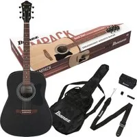 Ibanez Westerngitarre Ibanez V54NJP-WK Jampack Weathered Black Open Pore, Dreadnought, Inkl. Gigbag, Clip-On-Tuner, Gurt, Zubehörtasche und Picks