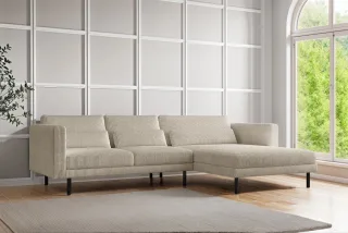 Ecksofa Designersofa AGADA in Stoff Poso Creme Ottomane Rechts