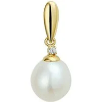 NICEANDnoble Kettenanhänger 585er Gelbgold Kettenanhänger mit Süßwasserperle und Zirkonia, 585er Goldschmuck für Damen