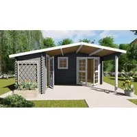 Finn Art Blockhaus Gartenhaus 5x5m Holz Norwegen 5 in 40mm Wandstärke, BxT: 510x480 cm, mit 28 mm Fußboden, mit Schindeln schwarz