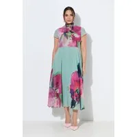 Ulla Popken Midikleid Maxikleid Blüten Pailletten Stehkragen ärmellos