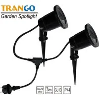 TRANGO LED Gartenstrahler, 2-flammig 3074B Strahler IP65 Außenleuchte *ELLA* inkl. 2x 3 Watt GU10 LED Leuchtmittel – 3000K warmweiß & 2 Meter Zuleitungskabel +1 Meter als Teichstrahler, Gartenlampe, Außenlampe, Wegbeleuchtung