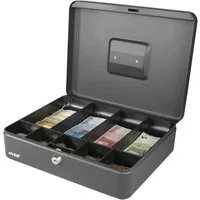 HMF Geldkassette Geldkassette abschließbar, Kasse mit 5 Münzfächern, und 4 Geldscheinmulden, 30 x 24 x 9 cm, schwarz