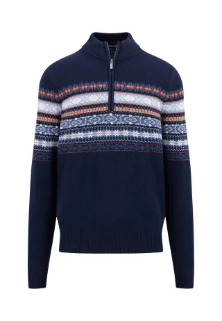 FYNCH-HATTON - Zip Troyer, Jacquard navy - Gr. - XXL