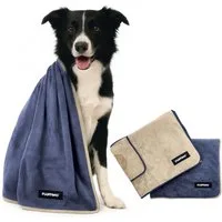 FLUFFINO® Hundehandtuch Mikrofaser 2er-Pack 120x70cm Beige & Blau, FLUFFINO Hundehandtuch (2er-Pack) dog towel (2-pack)