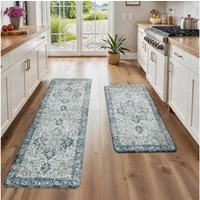 GENIMO Teppich 2er Set PVC NO-Pile Küchenteppich, Ermüdungsmindernde Küchenläufer, rechteckig, 43x119cm&43x76cm, blau