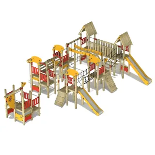 Öffentliches Spielplatzgerät PRO MAGIC Parade - Großer Kletterturm mit Rutschen, Feuerwehrstange und Tunnel - Robuste Anlage für Kindergärten - Wickey