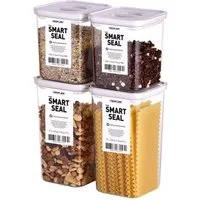 NEOFLAM® Vorratsdose Smart Seal Vorratsbehälter Set 4tlg. - Gr. 2x M, 2x L - Weiß, Kunststoff (AS & PP), Silikon, (4-tlg)
