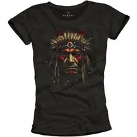 MAKAYA Print-Shirt Damen Native American Motiv Kurzarm Top mit Federn Vintage Frontprint (Schwarz, S, M, L, XL) aus Baumwolle