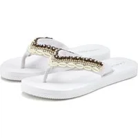 LASCANA Sandale, Badeschuh, Pantolette, Badelatsche, Flip Flop, Sommerschuh, Badezehentrenner Zehentrenner mit Muschel-Imitaten VEGAN