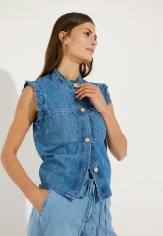 MORE & MORE - Jeansbluse mit Rüschenärmeln denim - Gr. - 38