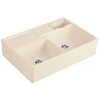 Villeroy und Boch Spülstein Doppelbecken 632391FU Ablaufgarnitur, Handbetätigung, Resteschale, Ivory