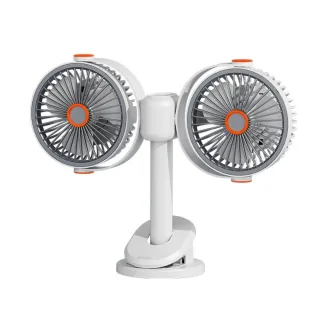 Tevorex Dual Head Clip Fan Adjustable Multi-Angle 5 Speed Wind Long Battery Life Wall-Mounted Mini USB Circulation Fan w