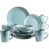 MÄSER Kombiservice METALLIC RIM, Geschirr-Set, Steinzeug (16-tlg), 4 Personen, Steinzeug