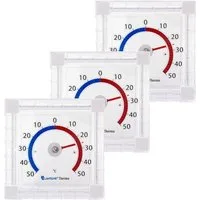 Lantelme Fensterthermometer für Fensterscheibe Fenster Außen Thermometer Analog, Spar-Set 3-tlg., 3 Stück mit Klebepads im Set, Selbstklebend, Justierbar, Temperatur +/- 50°C, Maße 7,5x7,5x2cm