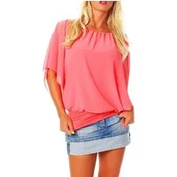 malito more than fashion Chiffonbluse malito Damen Bluse im Fledermaus Look, Tunika mit Rundhals und breite mit breitem Bund Einheitsgröße