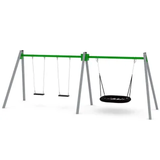 Professionelle Spielplatz-Schaukel PRO Crest Metall - 120x100cm Nestschaukel & 2 Einzelsitze - Öffentliches Spielgerät für 9 Kinder - Wickey