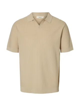 SELECTED MEN - SLHMATTIS SS LINEN BLEND STRUC POLO NOOS Oatmeal - Gr. - XXL
