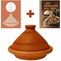 Marrakesch Orient & Mediterran Interior Dampfgartopf 2er Set, Tajine Tagine Tuareg 30 cm + Nord-Afrikanische Küche Kochbuch, (2-tlg), Handarbeit