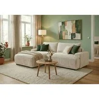 TRENDMANUFAKTUR Ecksofa Fordon, Schlafsofa mit Bettkasten, Couch in L-Form, Breite 250 cm, in Cordstoff HYPER, cream, Recamiere links