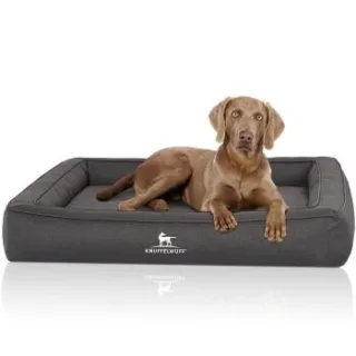 Knuffelwuff Orthopädisches Hundebett aus Velours mit Handwebcharakter Yukon anthrazit XXL