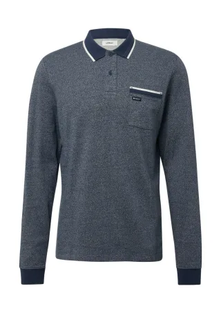 s.Oliver Red Label - Langarm-Polo mit Bündchen in Melange-Optik blau - Gr. - XXL