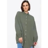SASSYCLASSY Longbluse Oversize Musselin Bluse Damen Langarm Elegant Hemdbluse lang aus Baumwolle mit V-Ausschnitt, One Size (Gr. 36-48)