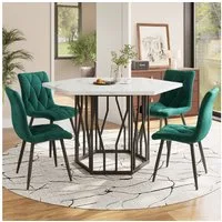 Flieks Essgruppe sechseckiger Esstisch mit 4 Stühlen Set, (Set, 5-tlg., 1 Tisch mit 4 Stühlen), Sitzgruppe Küchetisch 115,5x100x75 cm Esszimmerstuhl Samt