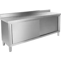 Royal Catering Arbeitstisch 200 x 60 cm Arbeitsschrank Edelstahl Aufkantung Schiebetüren 160kg