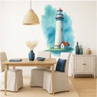 Sunnywall Wandtattoo Aufkleber Maritim Leuchtturm mit Haus – Ostfriesland Aquarell, selbstklebend, konturgeschnitten, rückstandslos entfernbar