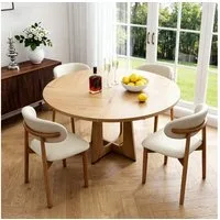 BBWL Esstisch Set mit 4 Stühlen, 120cm MDF Tisch und Holzbeinen, Rundes Esstisch Set für Esszimmer