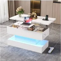 Merax Couchtisch Sofatisch Beistelltisch mit LED-Beleuchtung & USB/USB-C & Steckdose (1-St), Wohnzimmertisch höhenverstellbar & ausklappbar, 100x50x51,5cm
