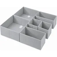 Sekey Aufbewahrungsbox Aufbewahrungsboxen Set us Vliesstoff Faltbare Stoffboxen Organizer (6 St), Hellgrau S (28×28×13×2, 14×28×13×2, 14×14×13×2) – für Schubladen